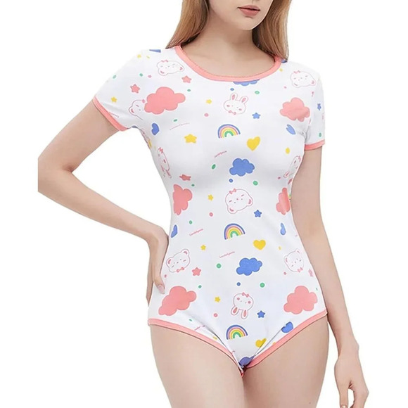 Other - Womens Bodysuit Cotton Bodysuit Cute Print Onesie Pajamas Sleepwear Tops